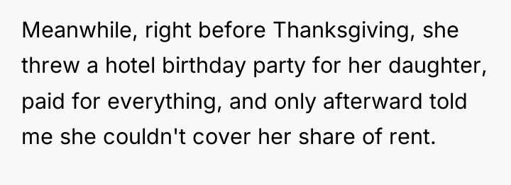 Meanwhile, right before Thanksgiving, she threw a hotel birthday party...