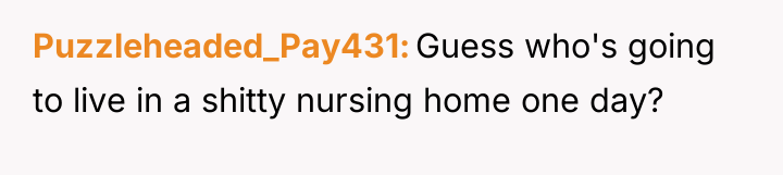 Puzzleheaded_Pay431 Guess who's going to live in a shitty nursing...