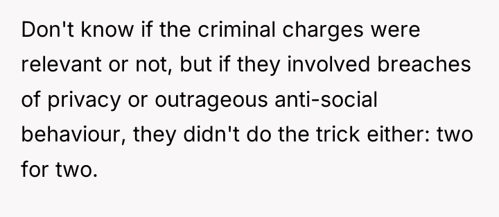 Don't know if the criminal charges were relevant or not,...