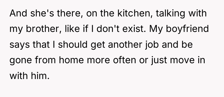 And she's there, on the kitchen, talking with my brother,...
