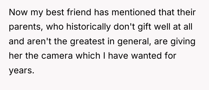 Now my best friend has mentioned that their parents, who...