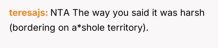 teresajs NTA The way you said it was harsh (bordering...