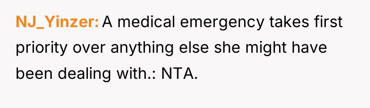 NJ_Yinzer A medical emergency takes first priority over anything else...