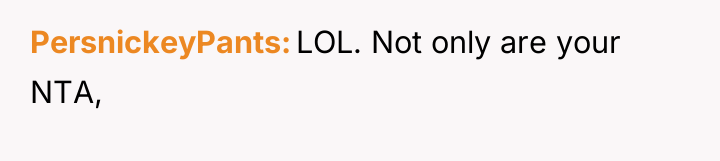 PersnickeyPants LOL. Not only are your NTA,