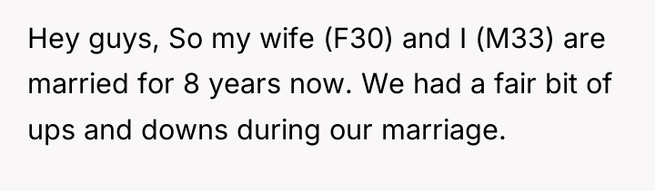 Hey guys, So my wife (F30) and I (M33) are...