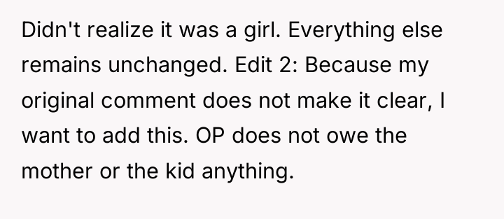 Didn't realize it was a girl. Everything else remains unchanged....