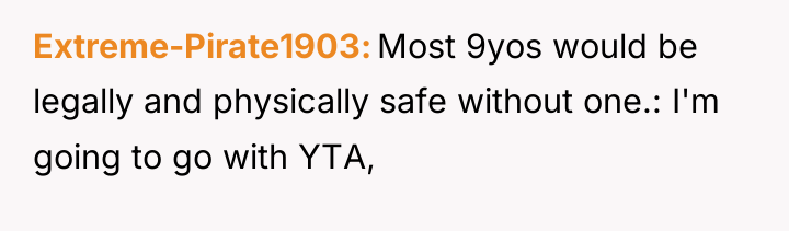 Extreme-Pirate1903 Most 9yos would be legally and physically safe without...