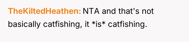 TheKiltedHeathen NTA and that's not basically catfishing, it *is* catfishing.