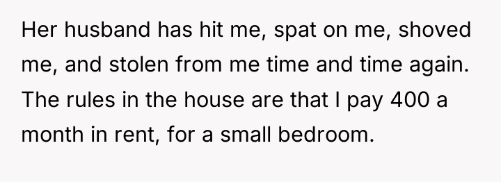 Her husband has hit me, spat on me, shoved me,...