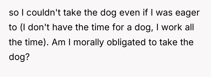 so I couldn't take the dog even if I was...