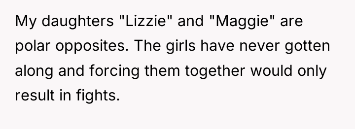 My daughters "Lizzie" and "Maggie" are polar opposites. The girls...