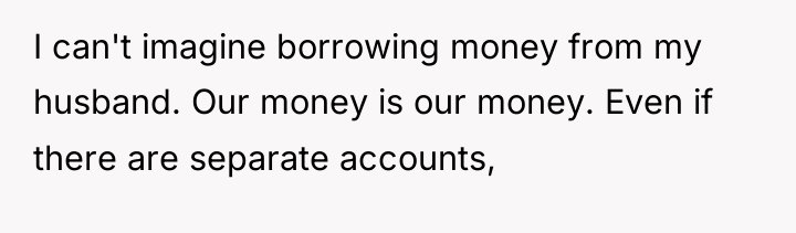 I can't imagine borrowing money from my husband. Our money...