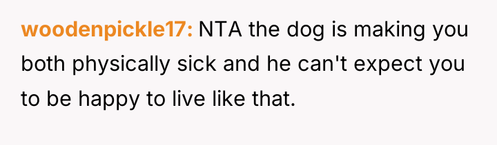 woodenpickle17 NTA the dog is making you both physically sick...