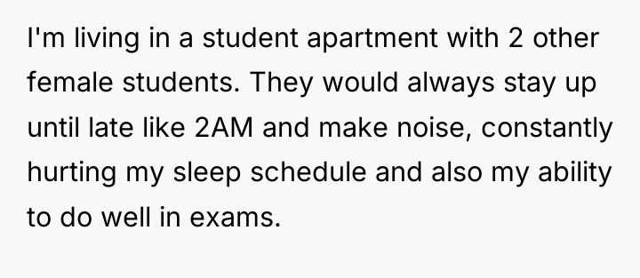I'm living in a student apartment with 2 other female...