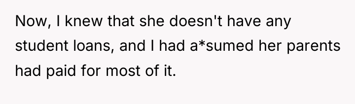 Now, I knew that she doesn't have any student loans,...