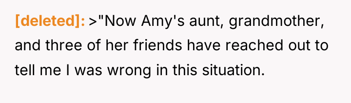 [deleted] >"Now Amy's aunt, grandmother, and three of her friends...