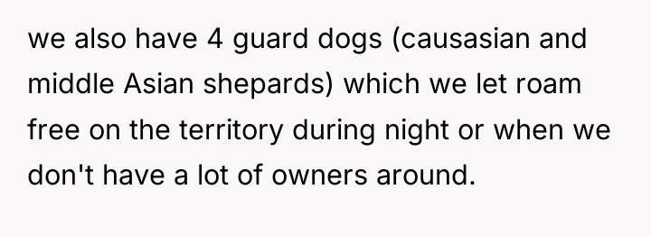 we also have 4 guard dogs (causasian and middle Asian...