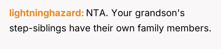 lightninghazard NTA. Your grandson's step-siblings have their own family members.
