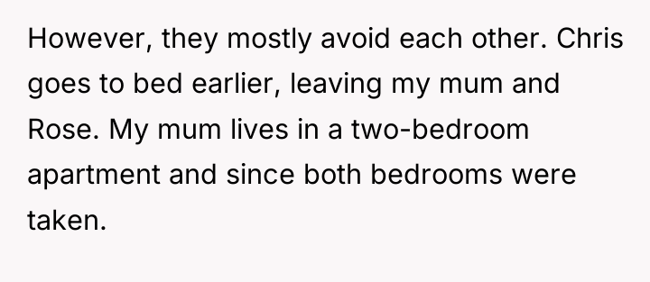 However, they mostly avoid each other. Chris goes to bed...