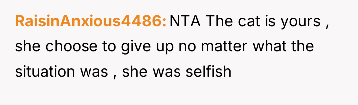 RaisinAnxious4486 NTA The cat is yours , she choose to...