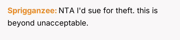 Sprigganzee NTA I'd sue for theft. this is beyond unacceptable.