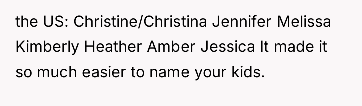 the US: Christine/Christina Jennifer Melissa Kimberly Heather Amber Jessica It...
