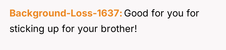 Background-Loss-1637 Good for you for sticking up for your brother!