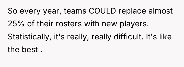 So every year, teams COULD replace almost 25% of their...