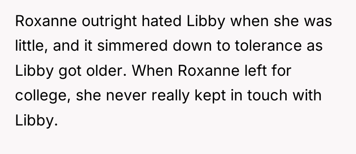 Roxanne outright hated Libby when she was little, and it...