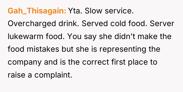Gah_Thisagain Yta. Slow service. Overcharged drink. Served cold food. Server...