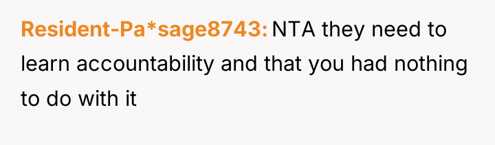 Resident-Pa*sage8743 NTA they need to learn accountability and that you...