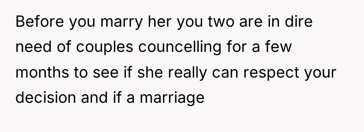 Before you marry her you two are in dire need...