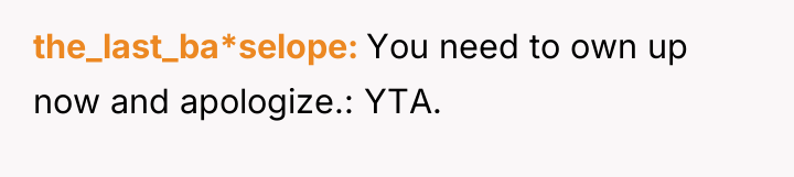 the_last_ba*selope You need to own up now and apologize.: YTA.