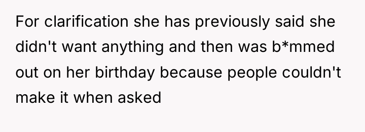 For clarification she has previously said she didn't want anything...