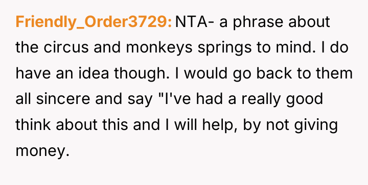 Friendly_Order3729 NTA- a phrase about the circus and monkeys springs...