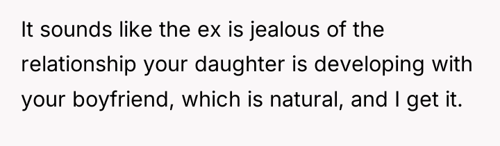 It sounds like the ex is jealous of the relationship...