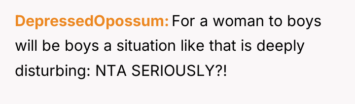 DepressedOpossum For a woman to boys will be boys a...