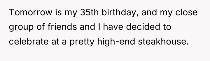 Tomorrow is my 35th birthday, and my close group of...