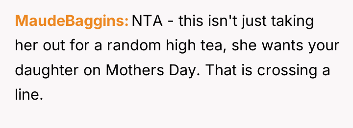 MaudeBaggins NTA - this isn't just taking her out for...