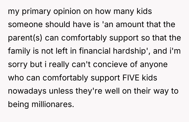 my primary opinion on how many kids someone should have...