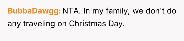 BubbaDawgg NTA. In my family, we don't do any traveling...