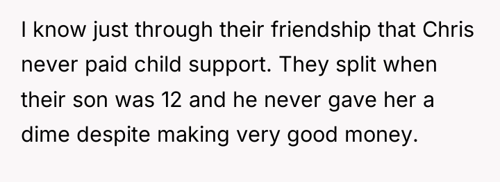 I know just through their friendship that Chris never paid...
