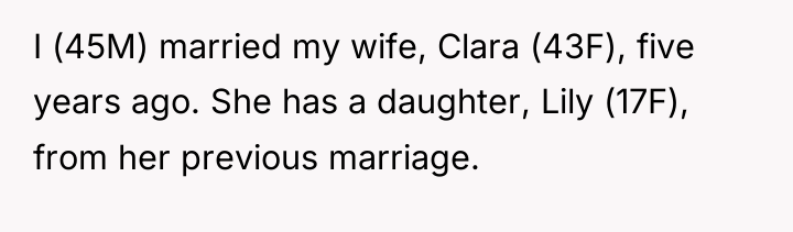 I (45M) married my wife, Clara (43F), five years ago....