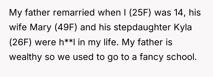 My father remarried when I (25F) was 14, his wife...
