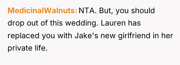 MedicinalWalnuts NTA. But, you should drop out of this wedding....