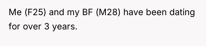 Me (F25) and my BF (M28) have been dating for...