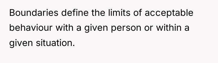 Boundaries define the limits of acceptable behaviour with a given...