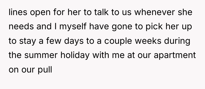 lines open for her to talk to us whenever she...