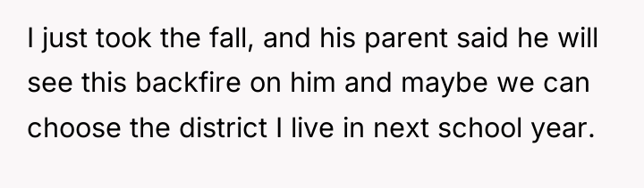 I just took the fall, and his parent said he...