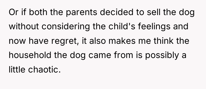 Or if both the parents decided to sell the dog...